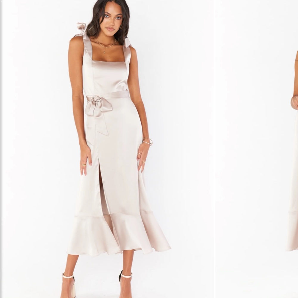 Show Me Your MuMu Clair Midi Dress- color: show me the ring luxe satin